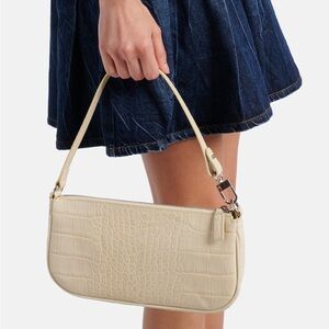 By Far Rachel Cream Croco Embossed Leather Bag
